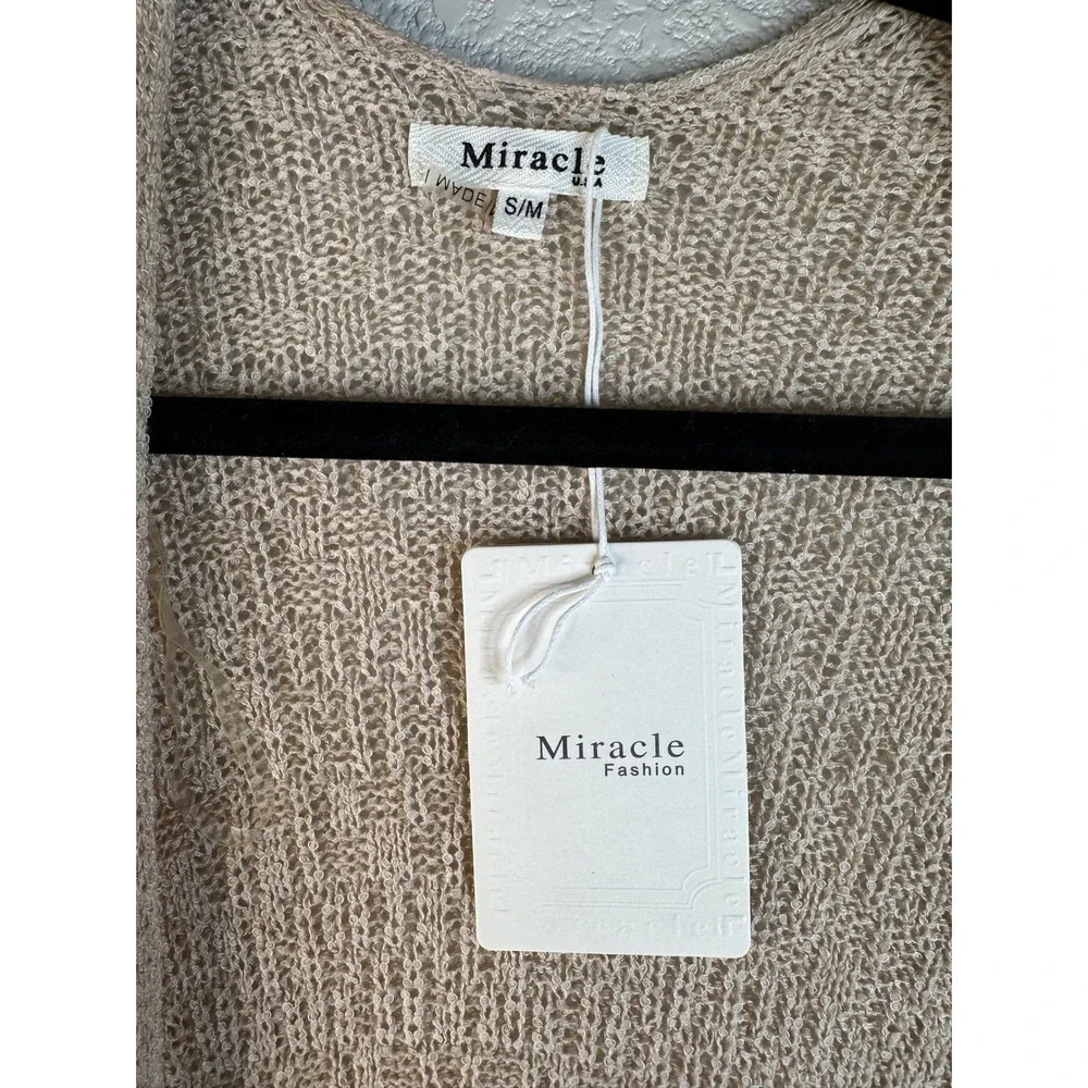 Miracle Women Beige Open Front Batwing‎ Pocket Knit Cardigan Size S/M